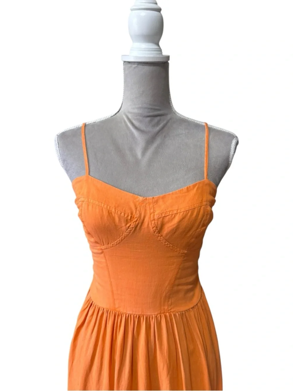 YFB Orange Linen Blend Smocked Bustier Maxi Dress Small Summer Vacation - Picture 4 of 11
